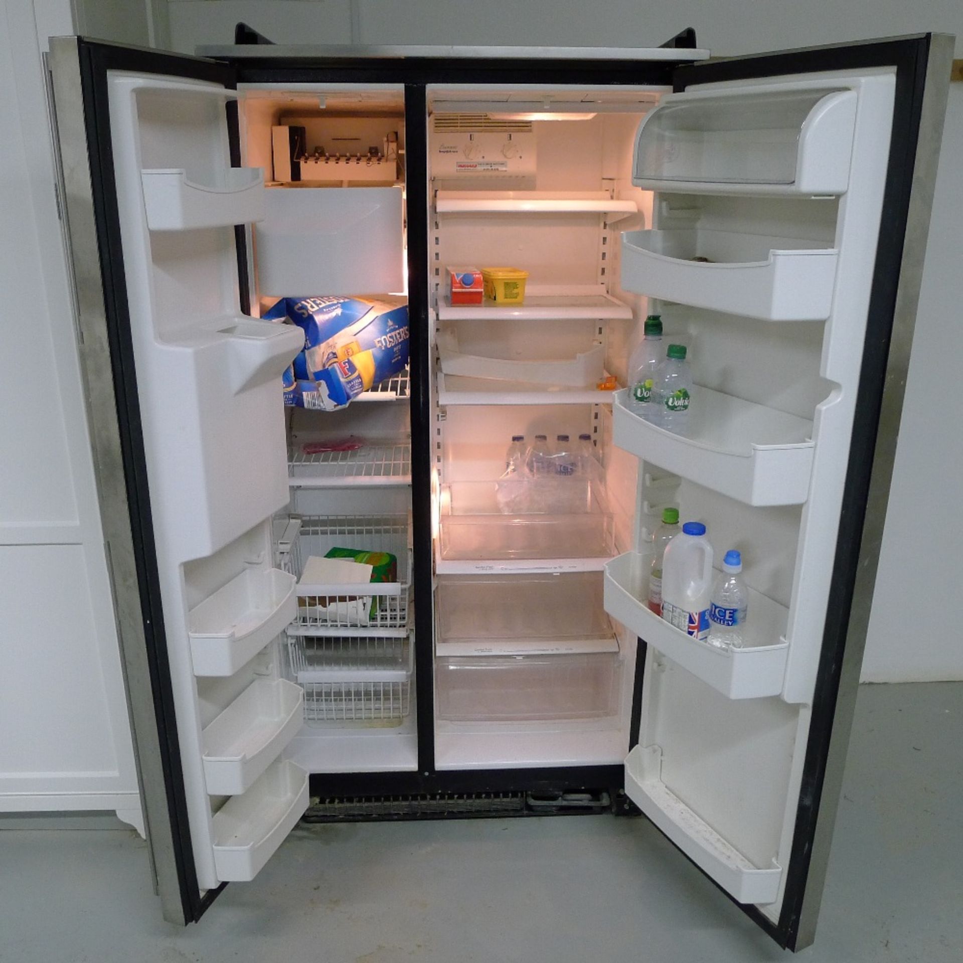 1 American style double door fridge freezer by Amana, 2 microwaves, 2 kettles, 1 sandwich toaster - Image 2 of 4