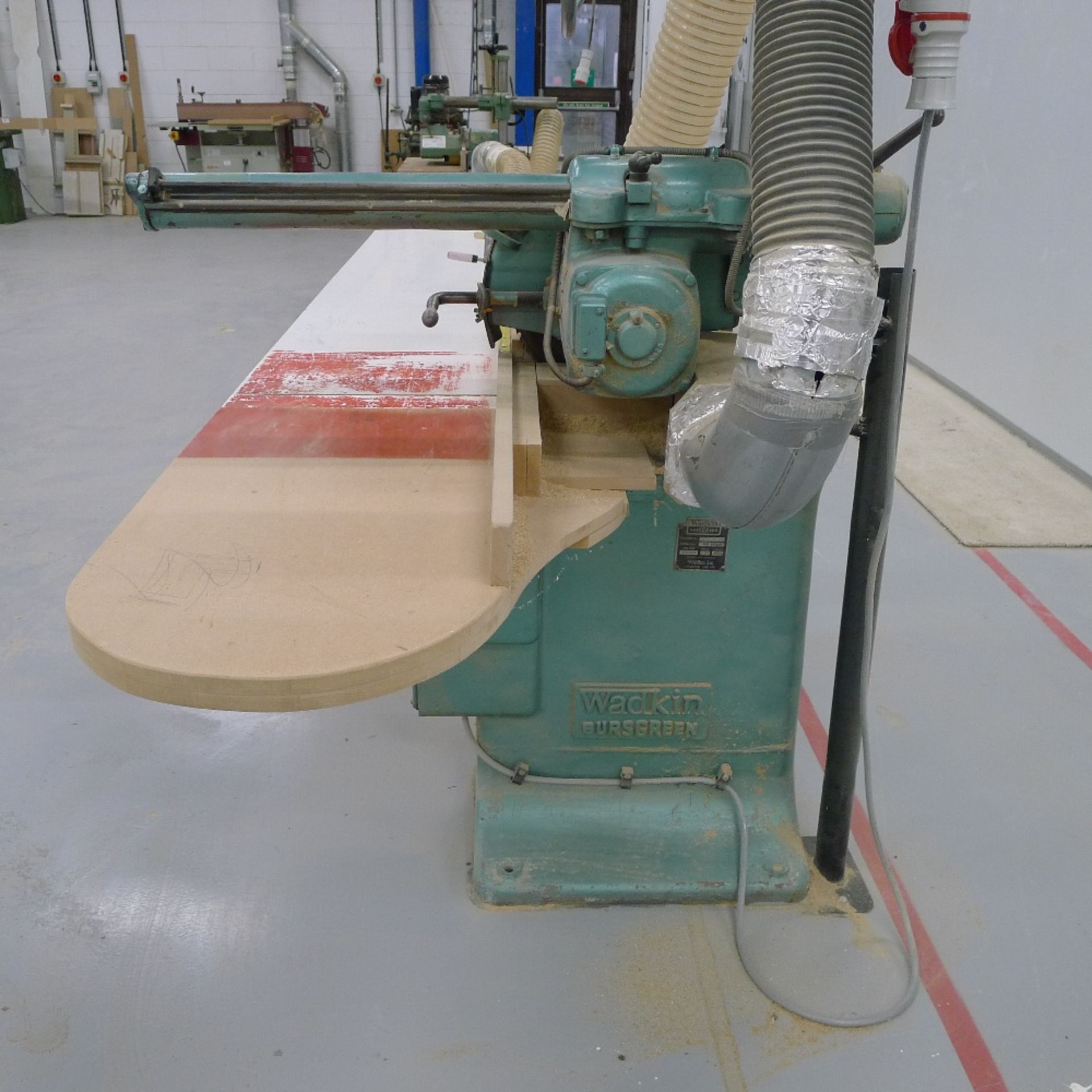 1 radial arm cross cut saw by Wadkin Bursgreen type BCK, s/n 57226, 3ph. The support table fitted to - Image 2 of 5