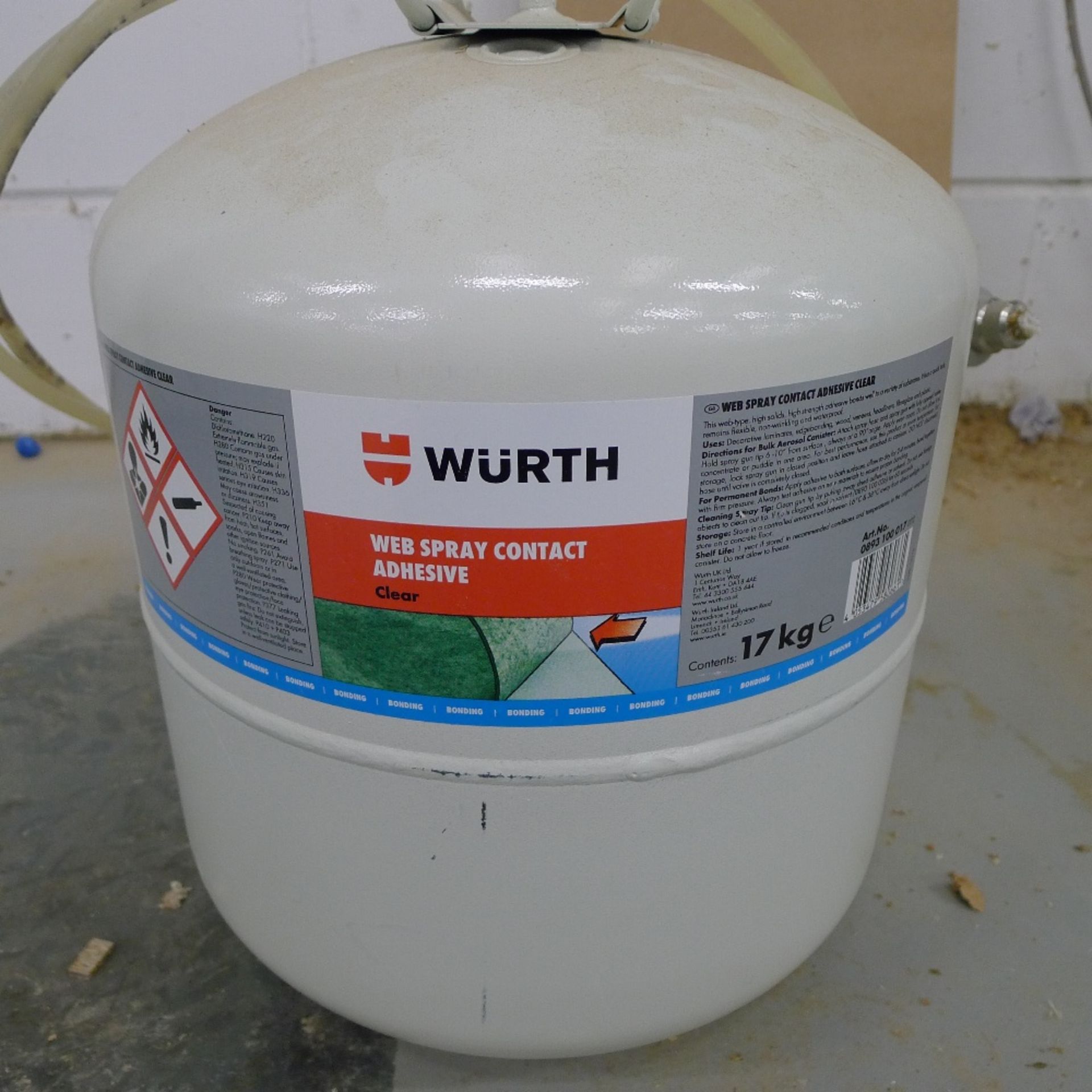 a part used 17kg canister of Wurth Web Spray Adhesive with hose and application gun - Image 2 of 2