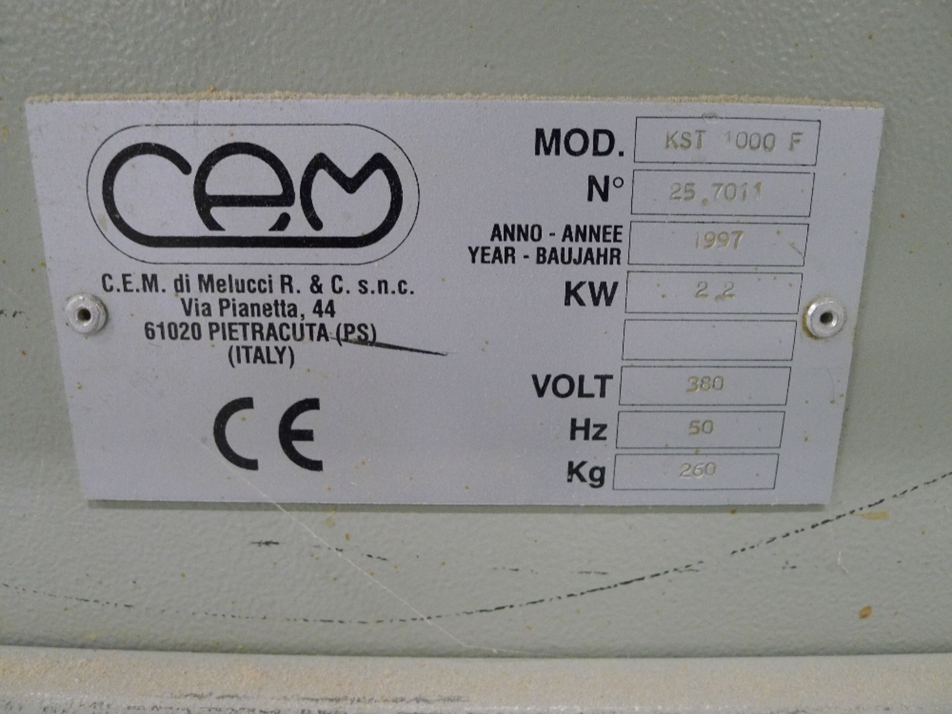 1 longitudinal oscillating belt sander by CEM type KST 1000F, s/n 25.7011, YOM 1997, 3ph. Please - Image 2 of 3