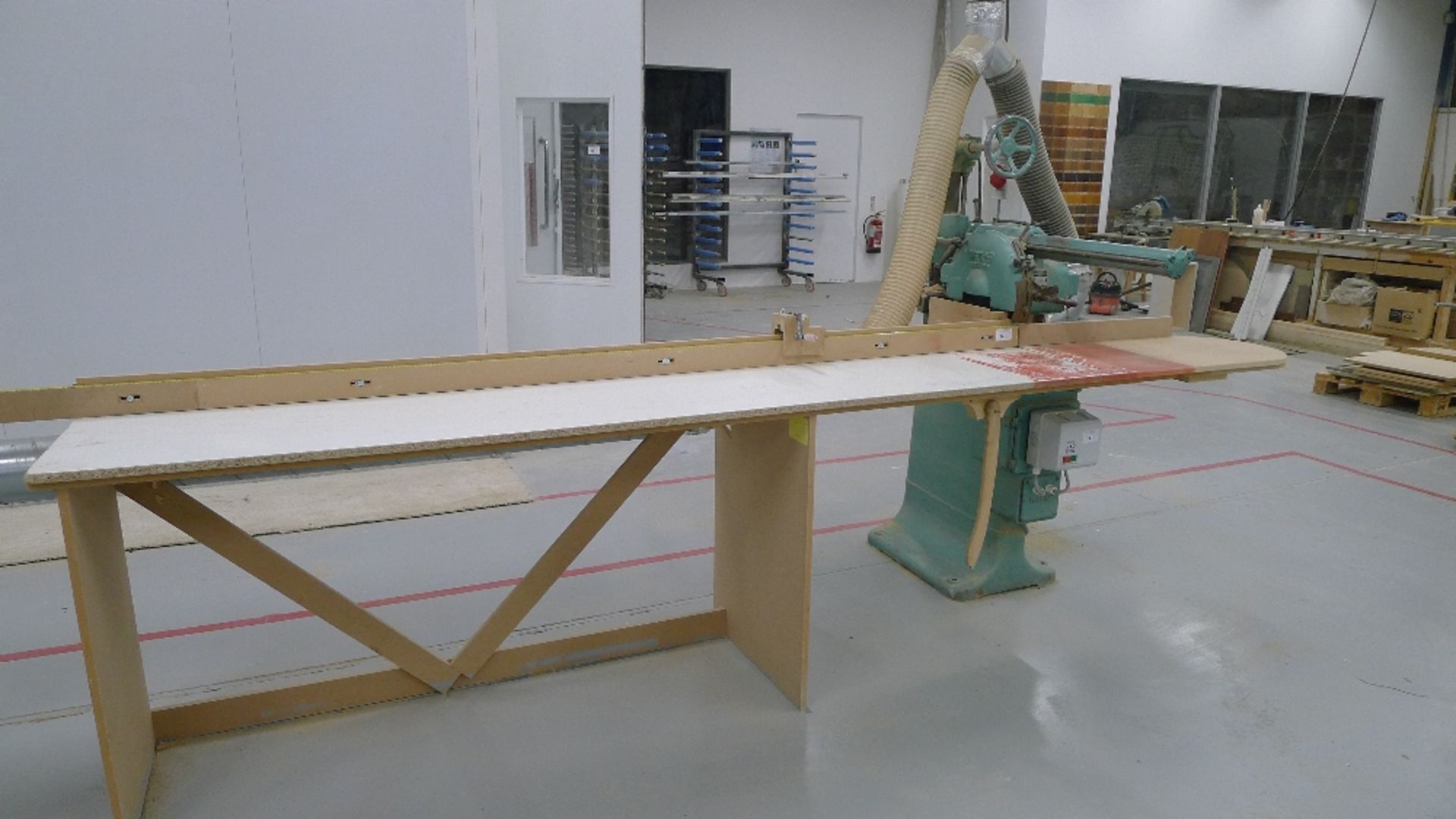 1 radial arm cross cut saw by Wadkin Bursgreen type BCK, s/n 57226, 3ph. The support table fitted to - Image 5 of 5