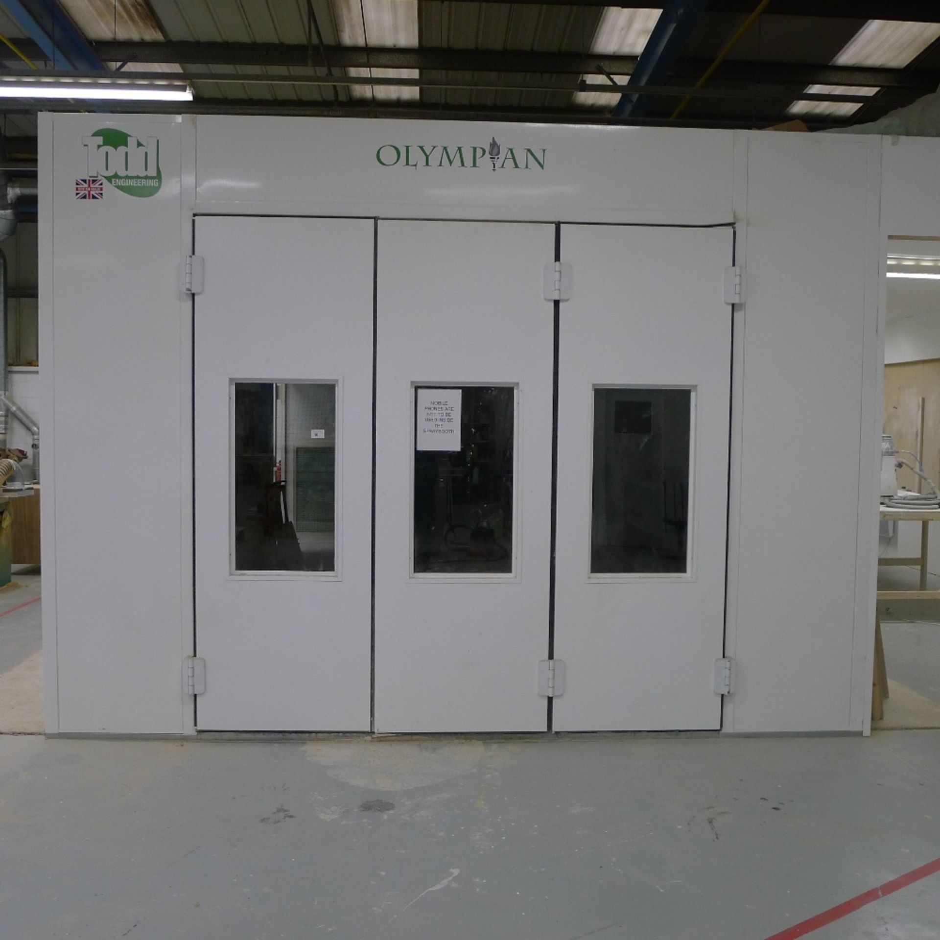 1 heated spray booth by Todd Engineering type Olympian 1000 series, approx 24 ft x 12 ft with tri- - Image 2 of 11