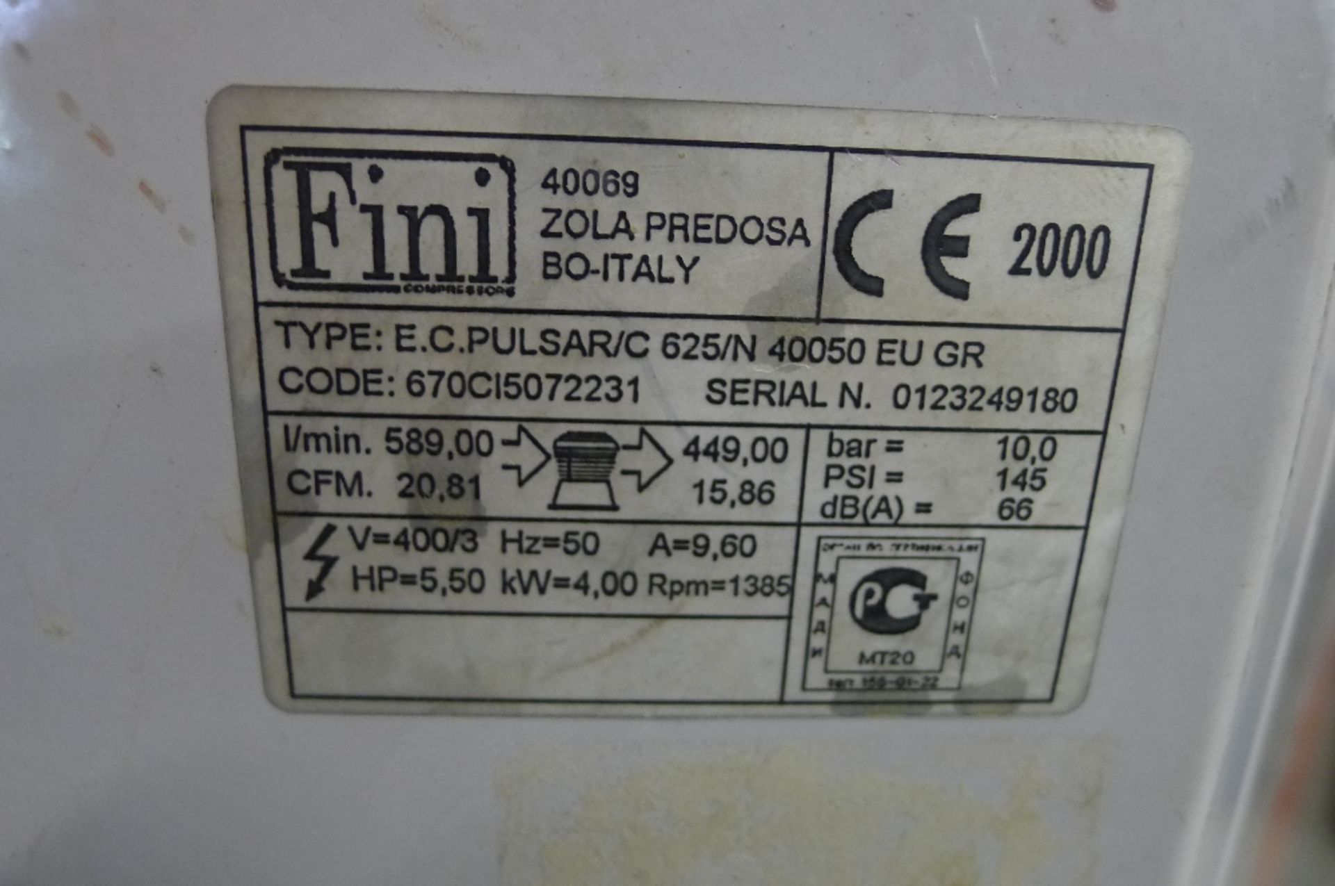 1 reciprocating silent compressor by Fini type Pulsar/C 625, 3ph, YOM 2000, 02336 hours, 10 bar / - Image 2 of 4
