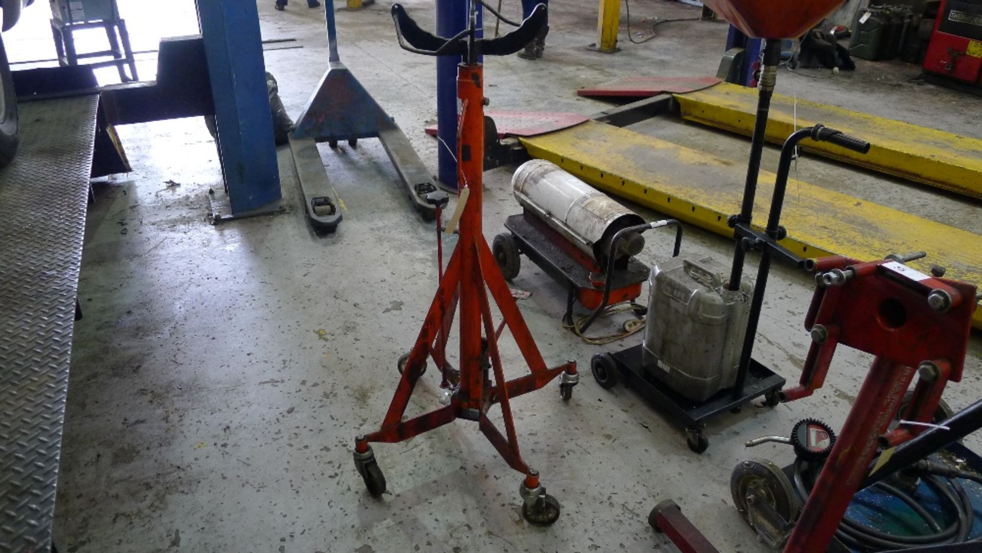 1 orange painted high lift transmission jack - Image 2 of 2