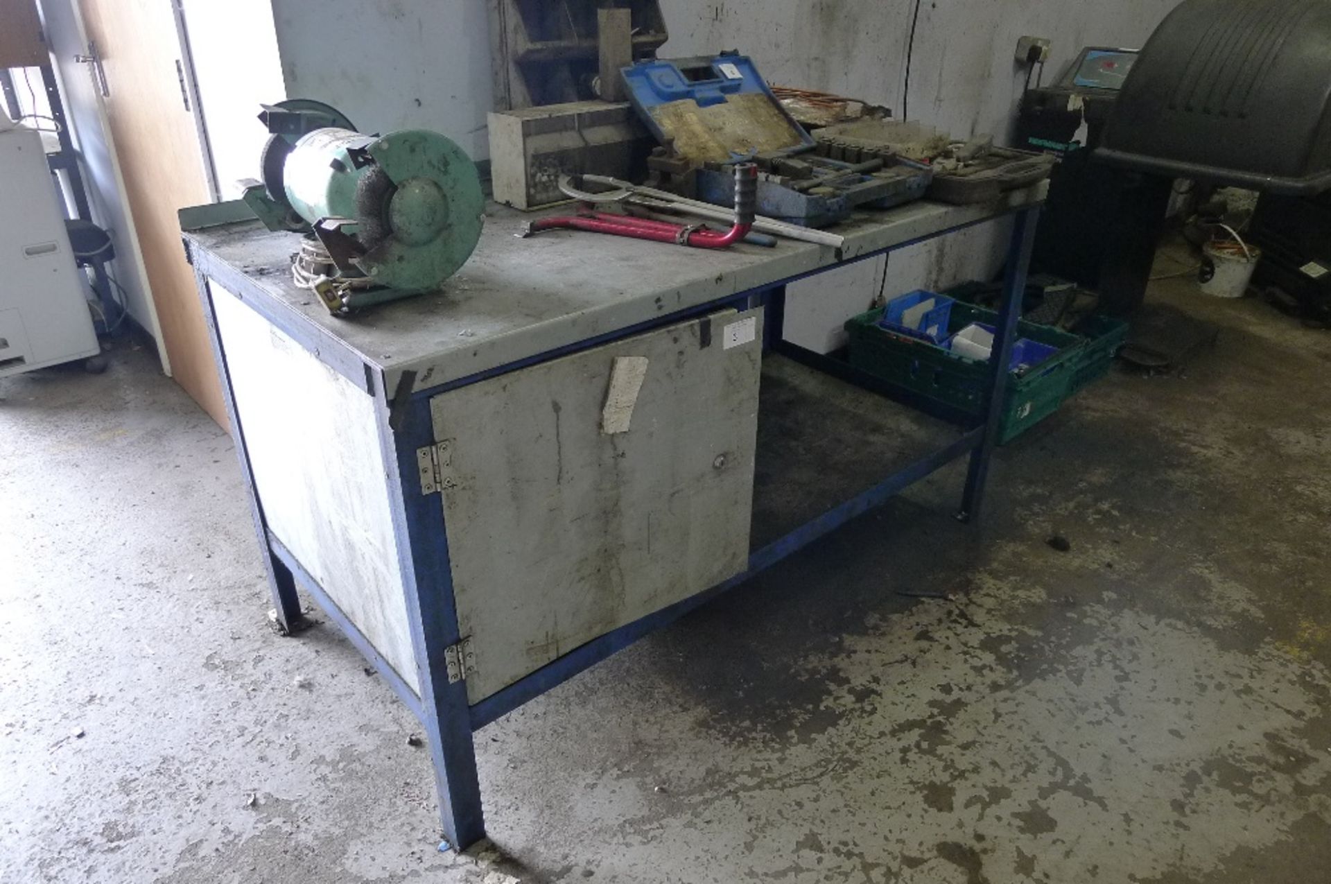 1 metal work bench by JAS Engineering with a SIP bench grinder attached, 240v