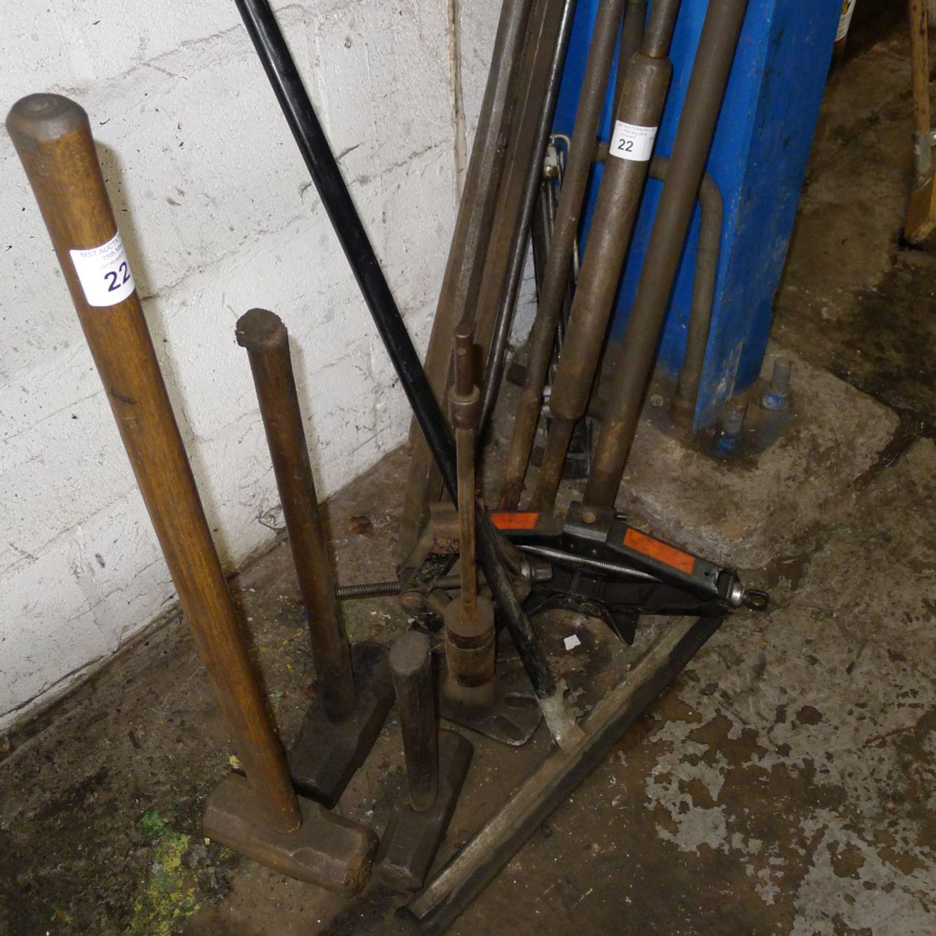 A quantity of various items including a slide hammer, 3 sledge hammers, heavy duty bars etc - Image 2 of 3