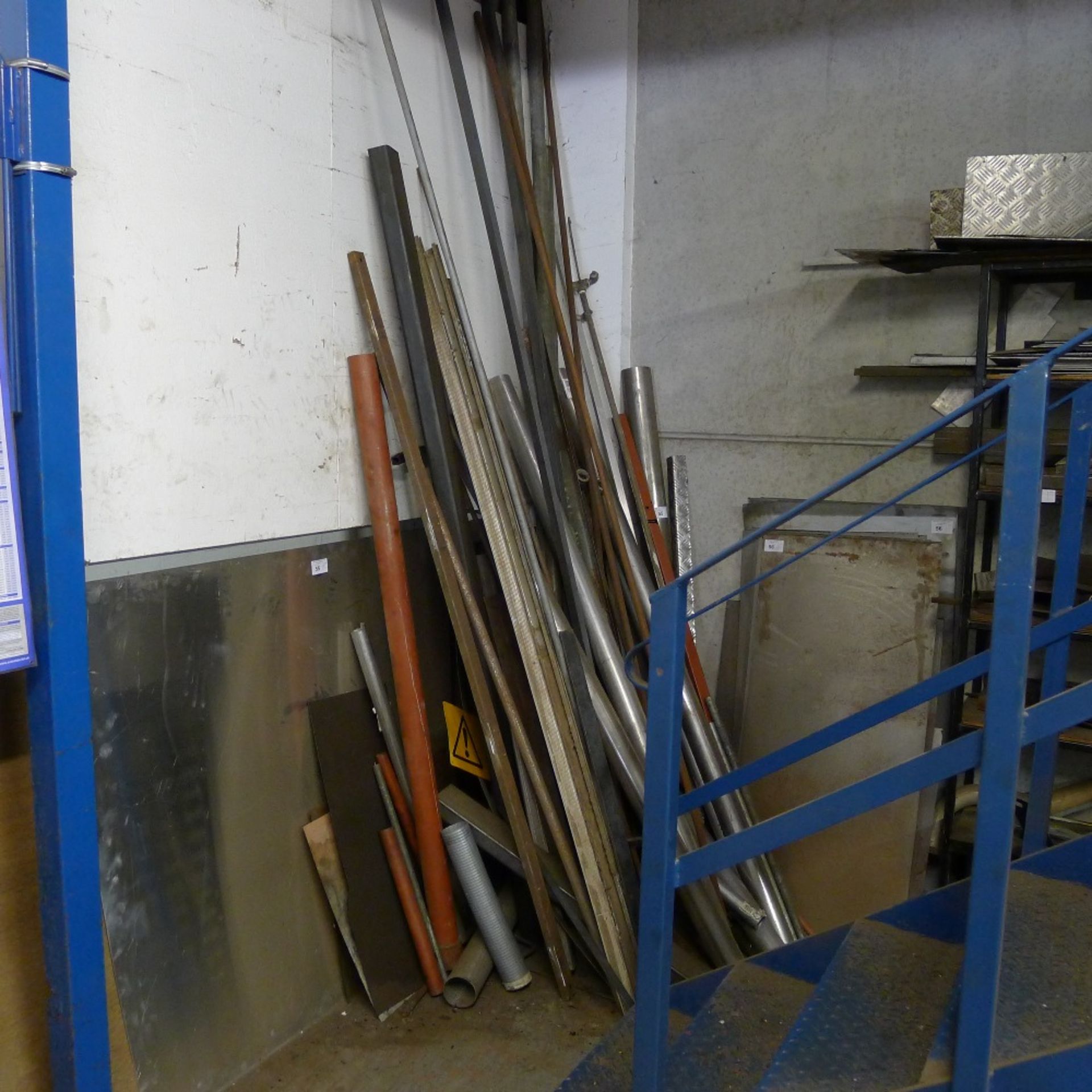 A quantity of various stock metal including an aluminium sheet, exhaust pipe, box section etc. Not