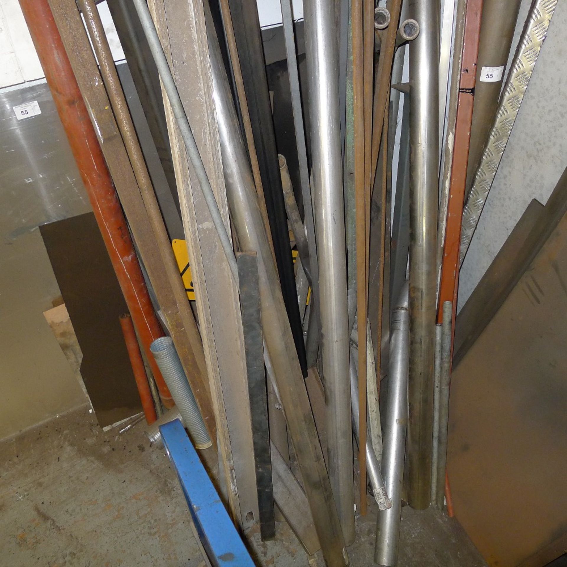 A quantity of various stock metal including an aluminium sheet, exhaust pipe, box section etc. Not - Image 2 of 4