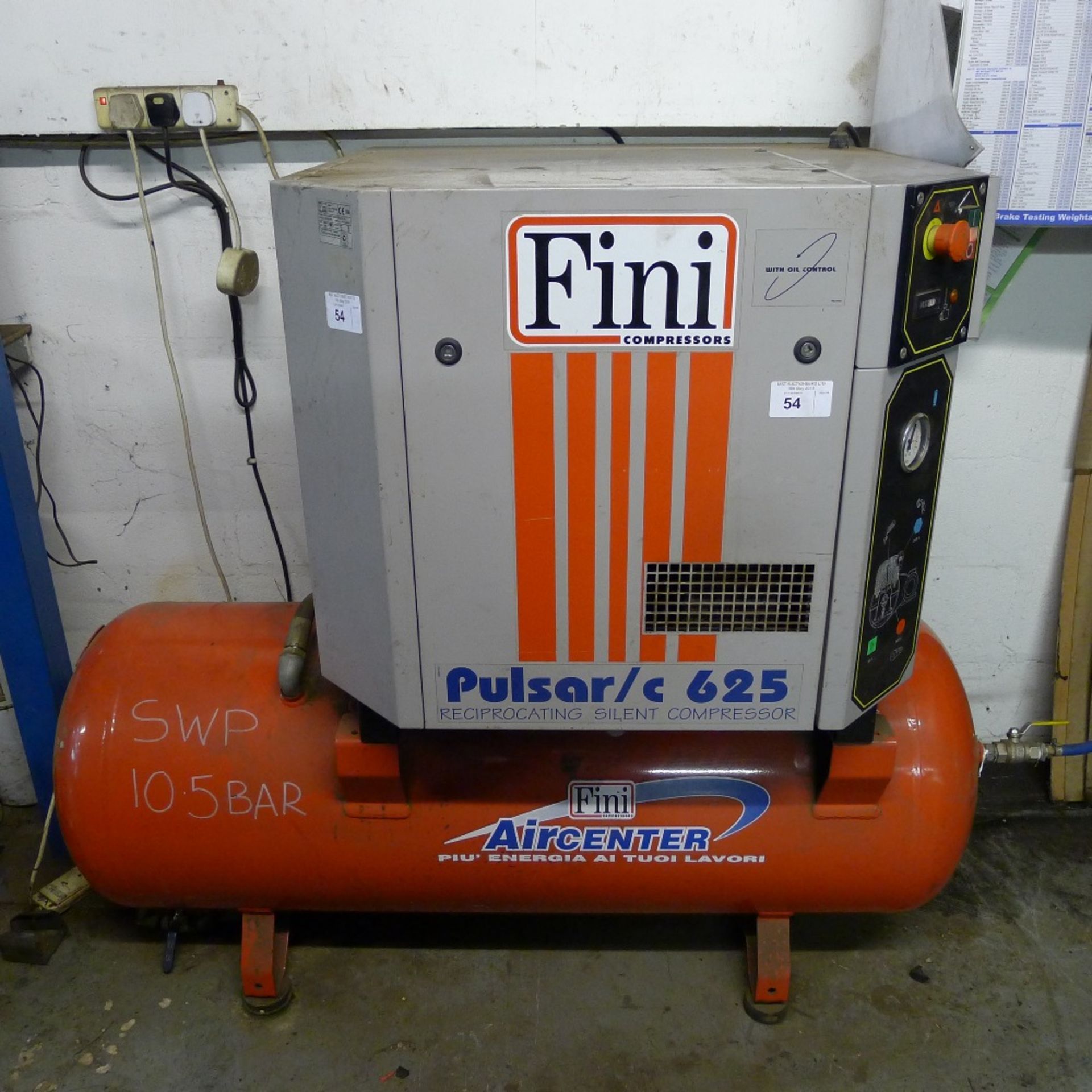 1 reciprocating silent compressor by Fini type Pulsar/C 625, 3ph, YOM 2000, 02336 hours, 10 bar /