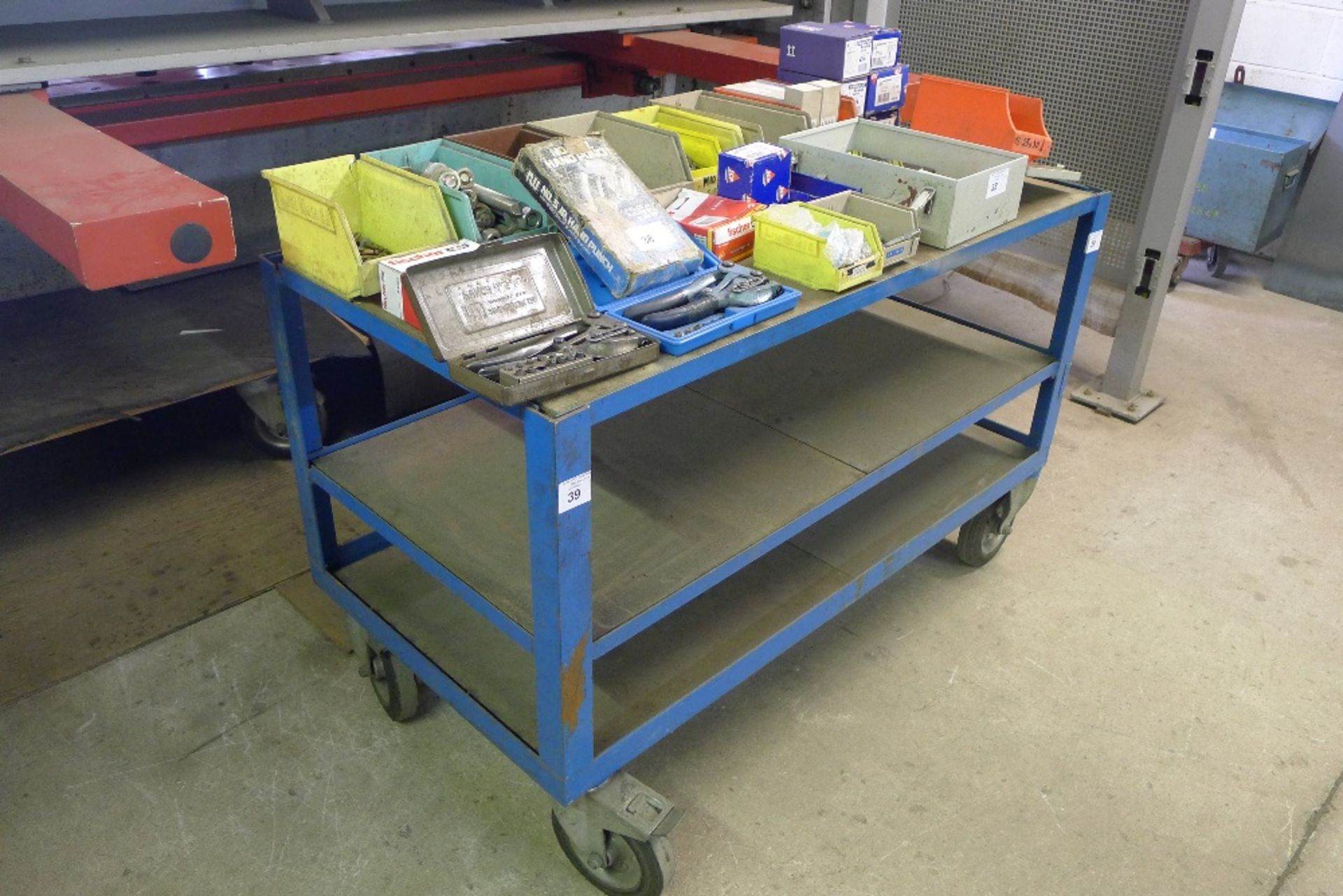 1 blue metal three tier trolley