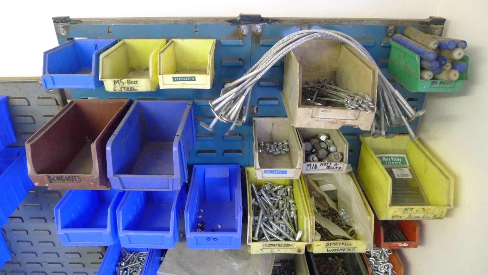 A quantity of plastic Lin type bins hanging on two free standing racks containing a large quantity - Image 5 of 7