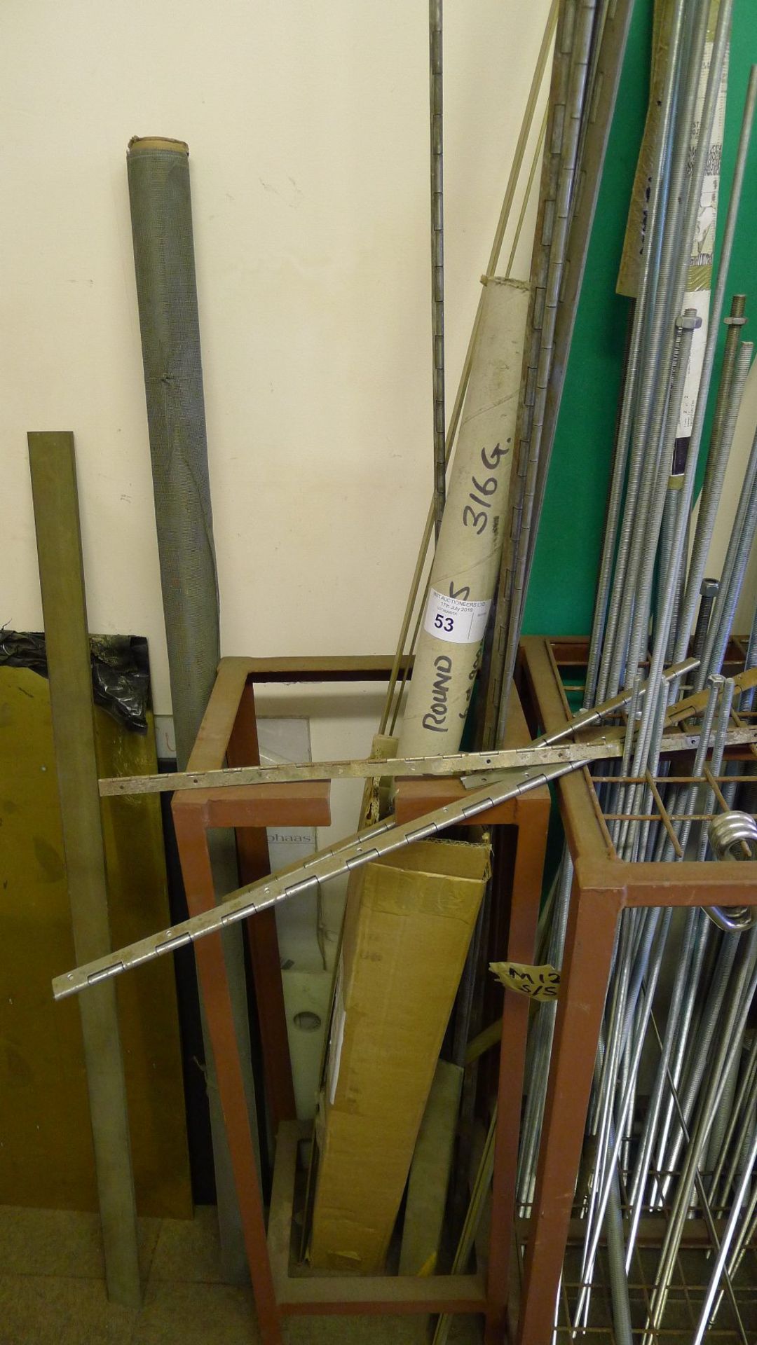 A quantity of various items including a sheet of brass, threaded bar, 2 stands etc - Image 3 of 4