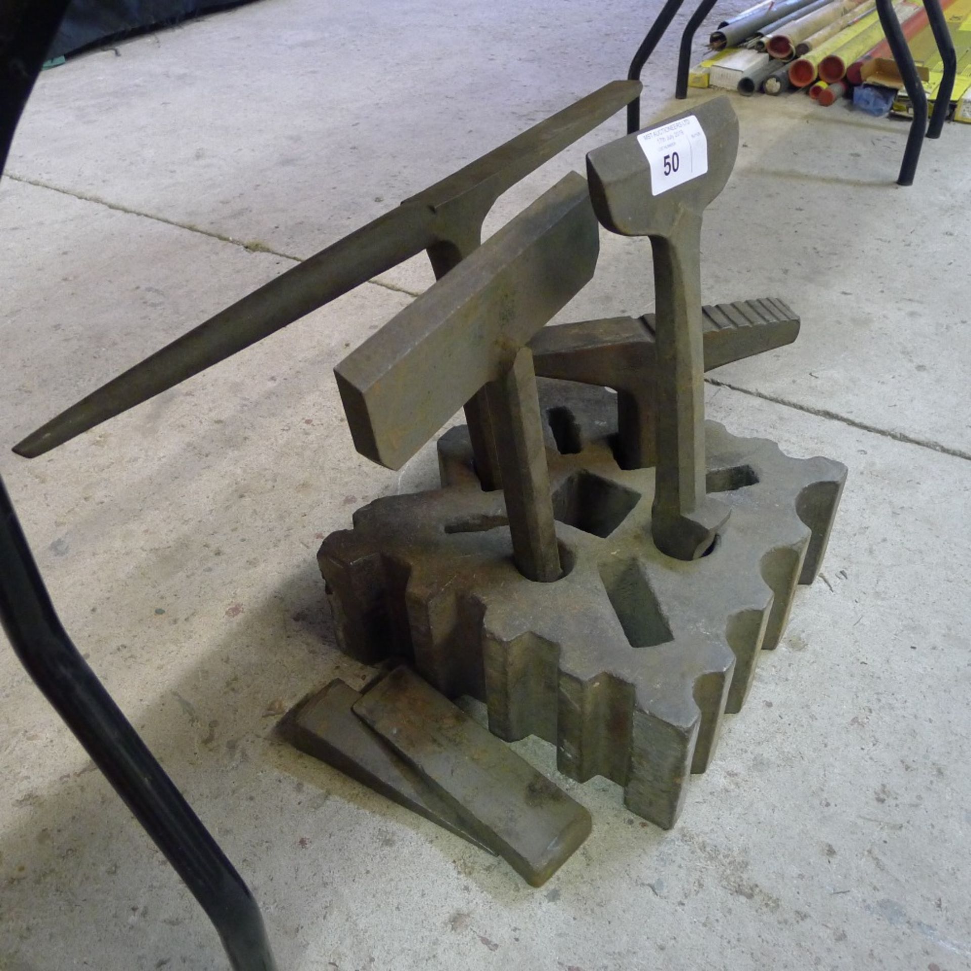 1 Blacksmiths swage block, 4 swage type tools and 2 wedges - Image 3 of 3