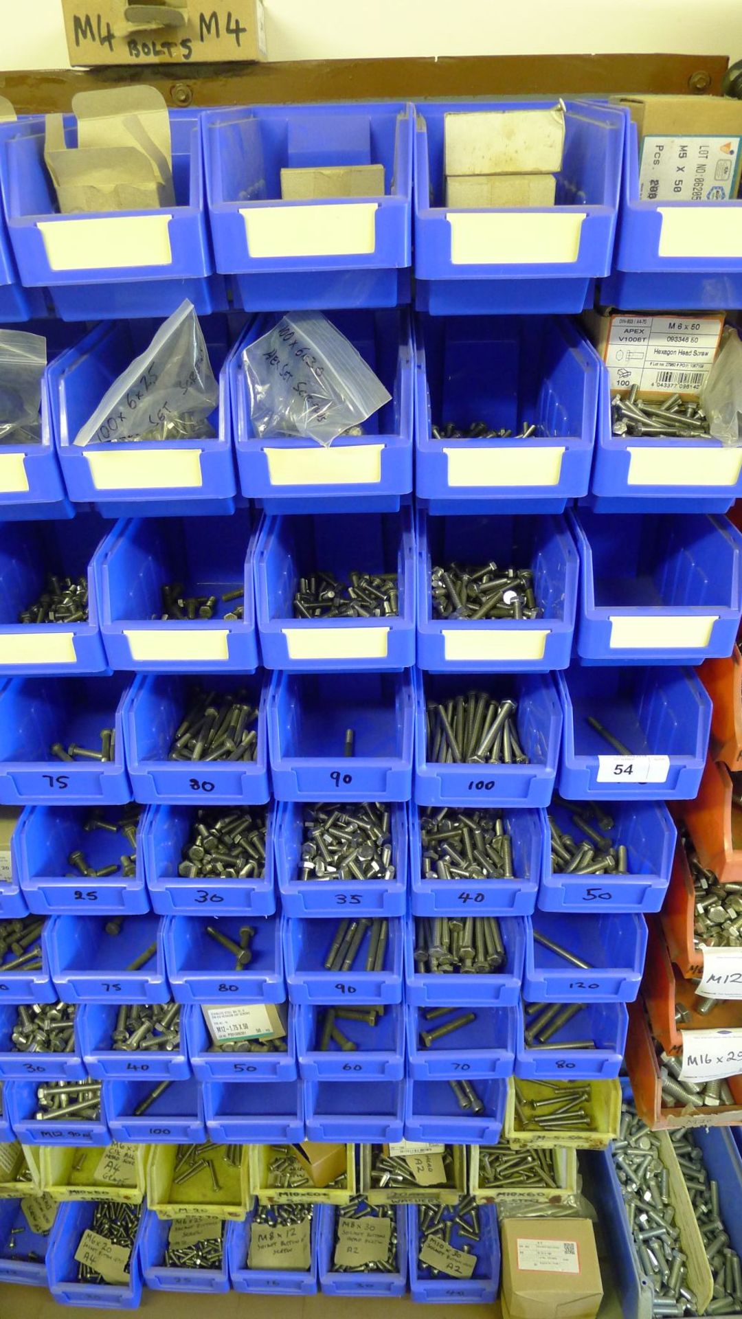 A quantity of plastic Lin type bins hanging on a free standing rack containing a large quantity of - Image 3 of 5