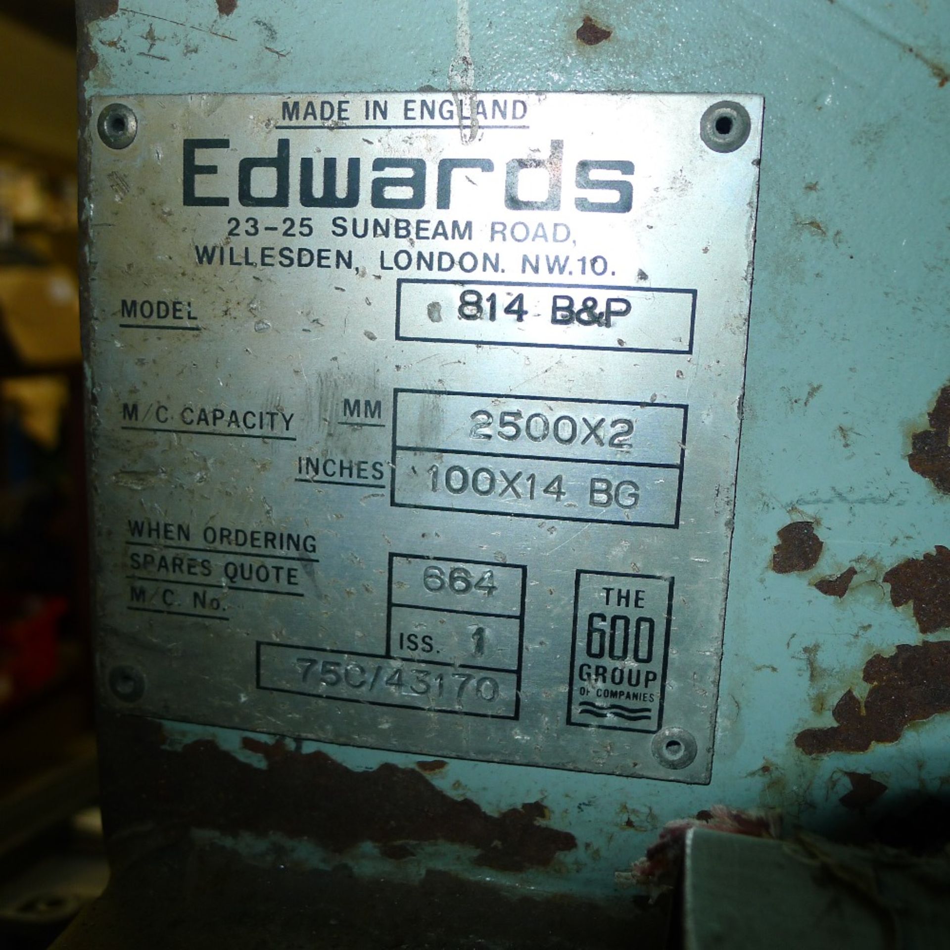 1 Edwards Truefold metal folding machine model 814 B&P, capacity 2500mm x 2mm / 100 inches x 14BG - Image 5 of 5