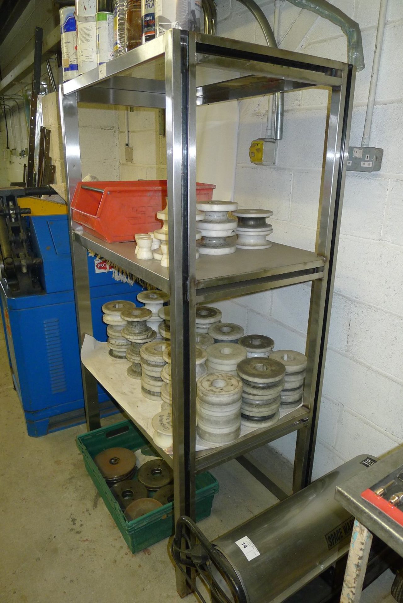 1 stainless steel shelf unit – please note the items shown on the shelves in the photos are not