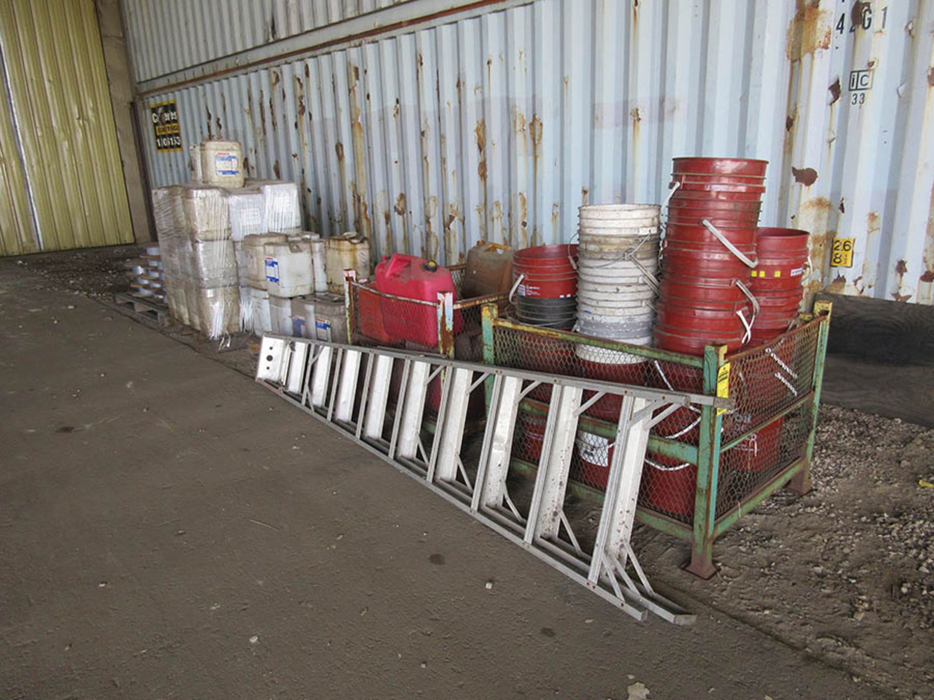 (2) METAL BASKETS, (3) PALLETS OF MISC. PLASTIC CONTAINERS, AND WIRE REELS