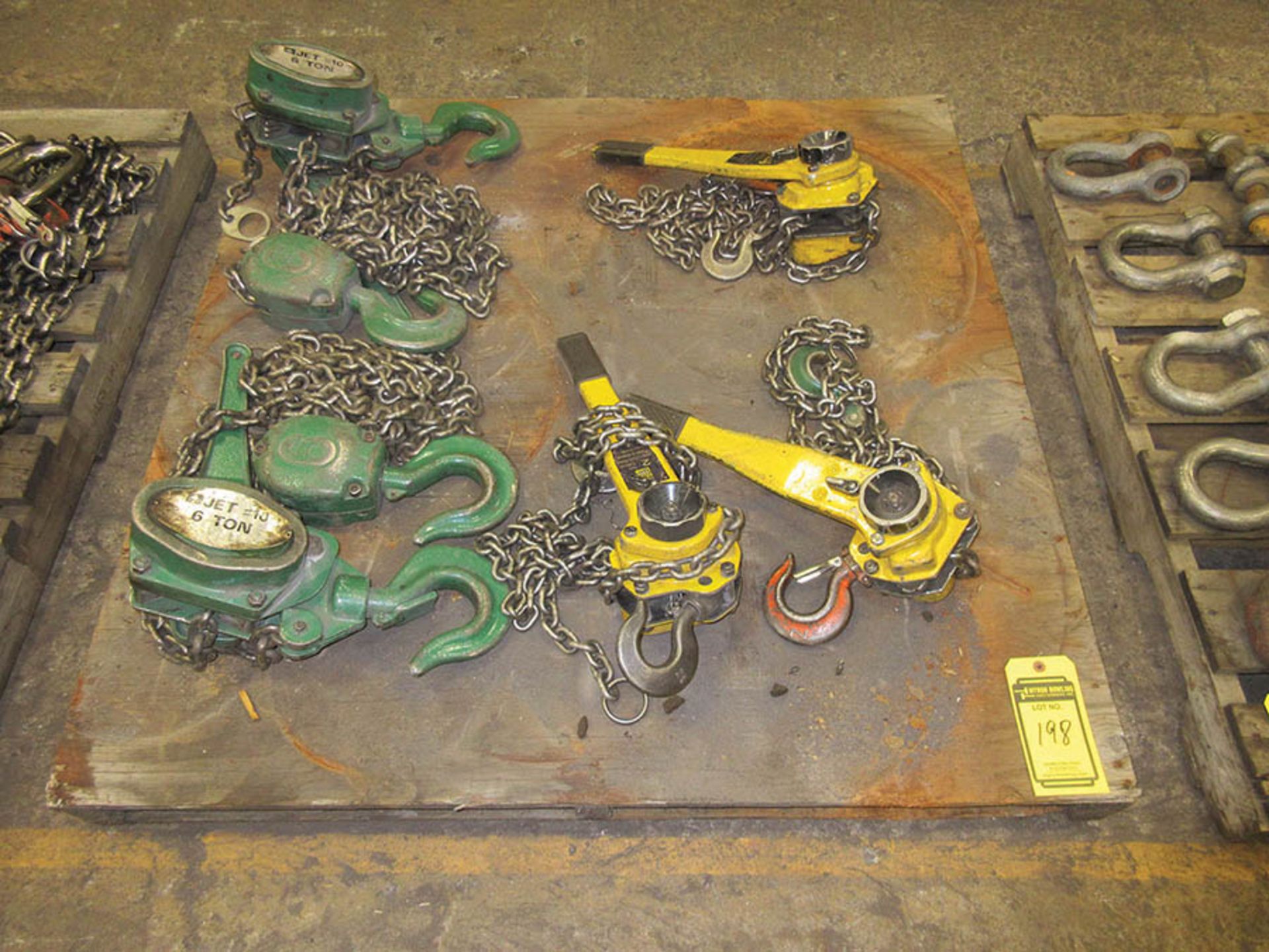 (3) 2-TON COME-ALONGS AND (2) 6 TON CHAIN FALLS