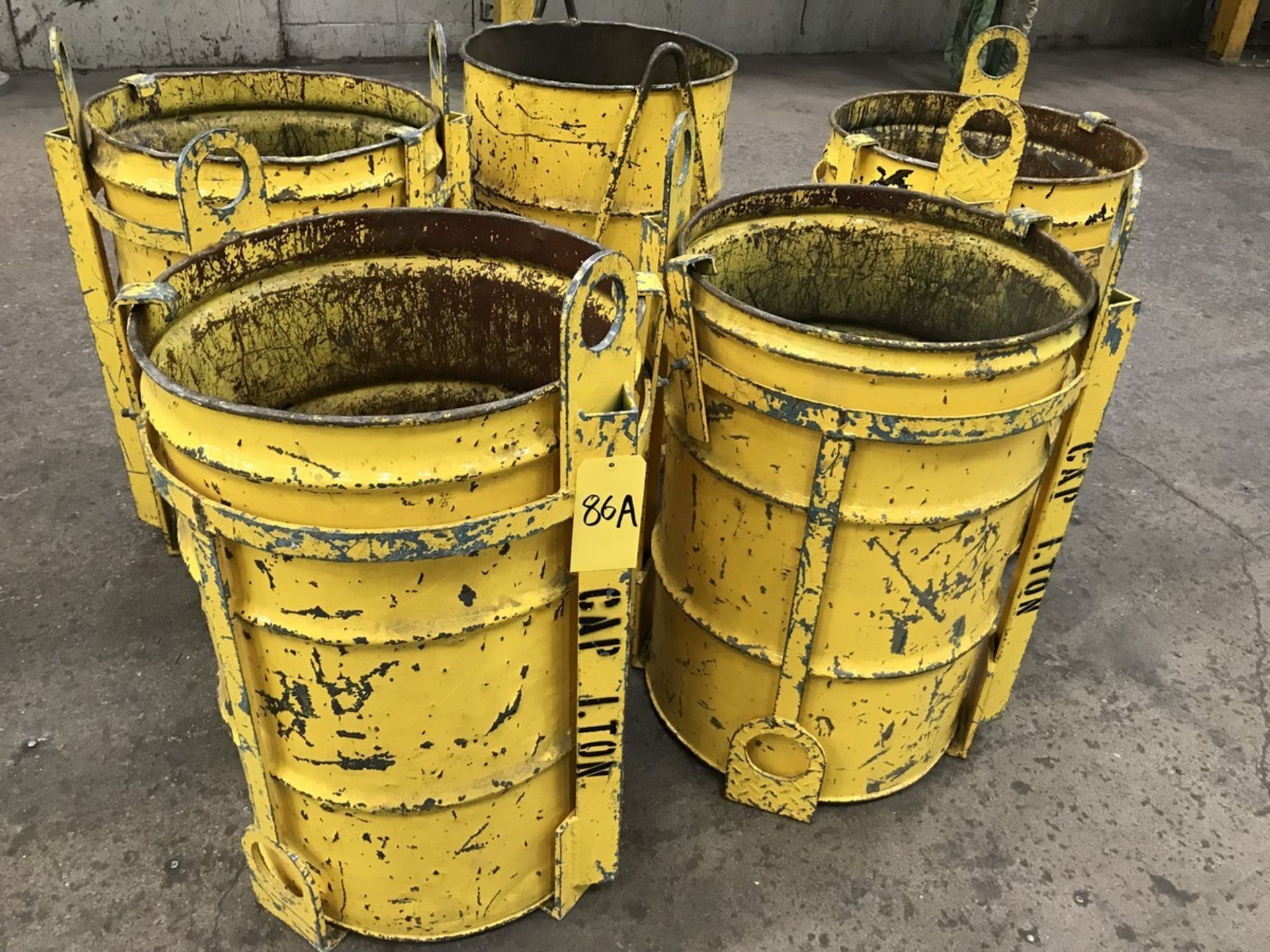 Five shopbuilt crane lift scrap buckets