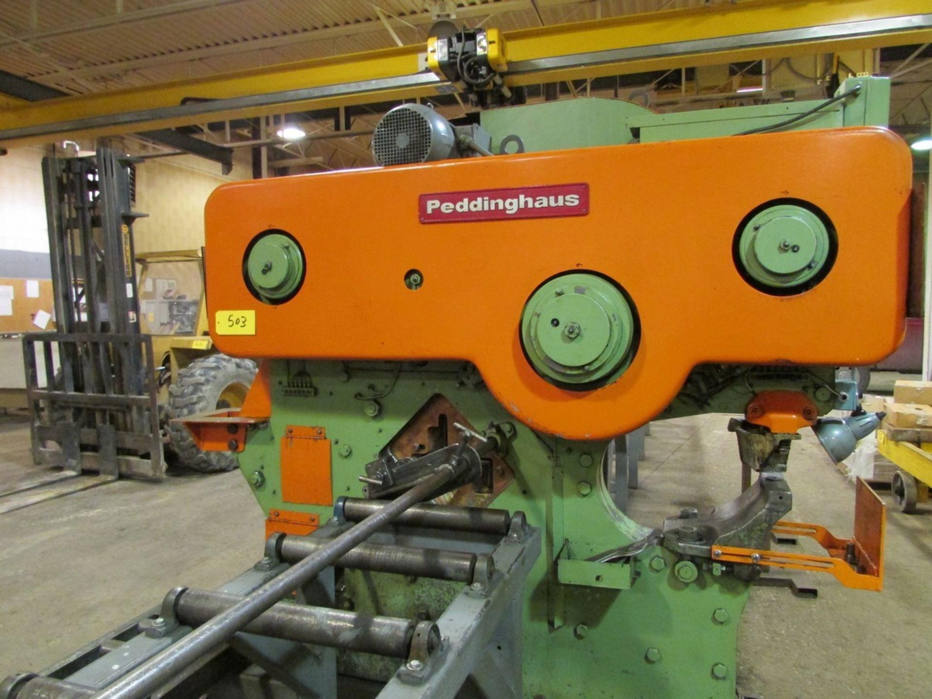 Peddinghaus Model 210A/20, 100 Ton Mechanical Iron Worker, s/n FI018 c/w Infeed & Outfeed Conveyors