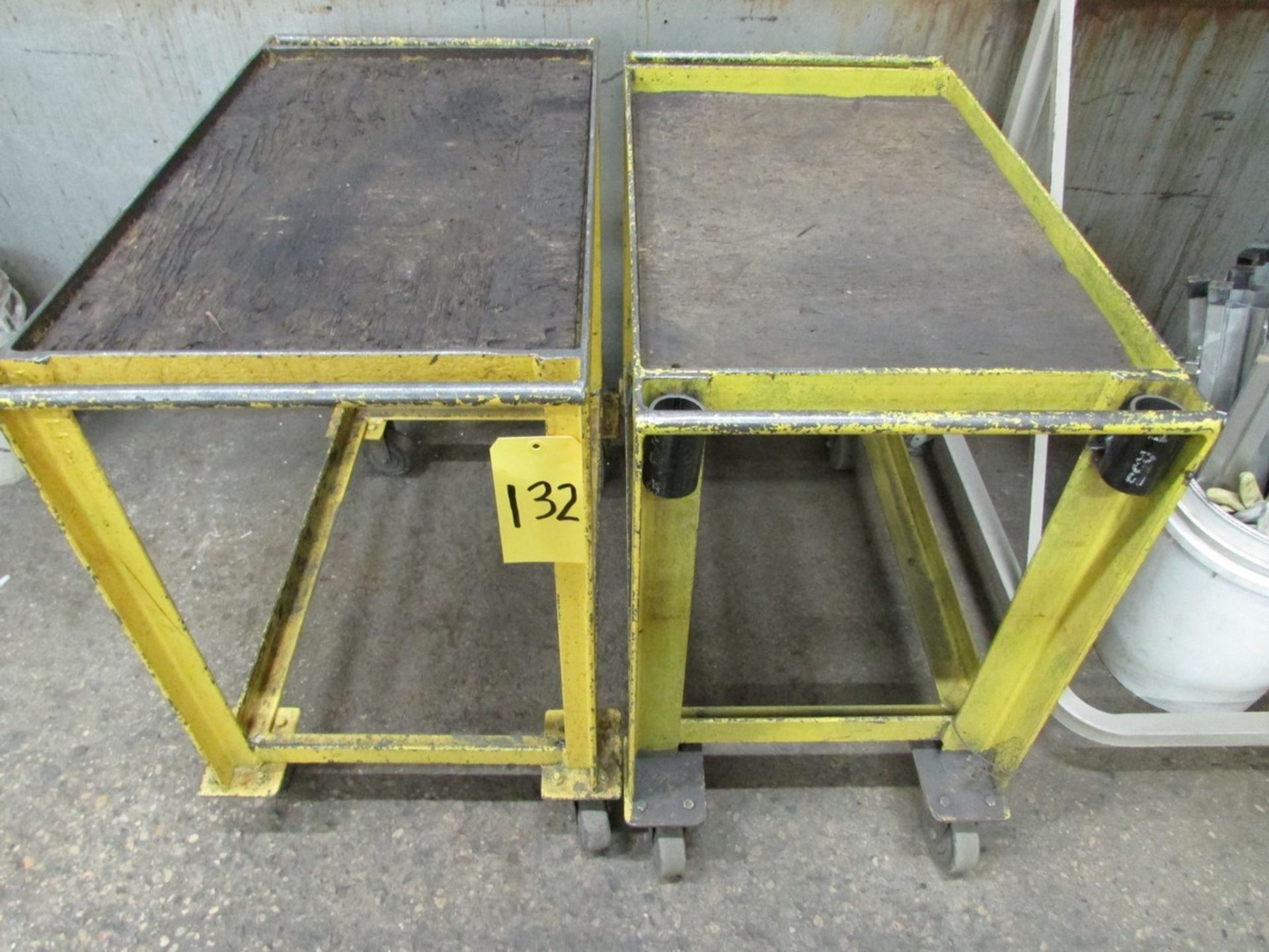 Two HD small shop tables on wheels, 30'' x 18'' x 30''H