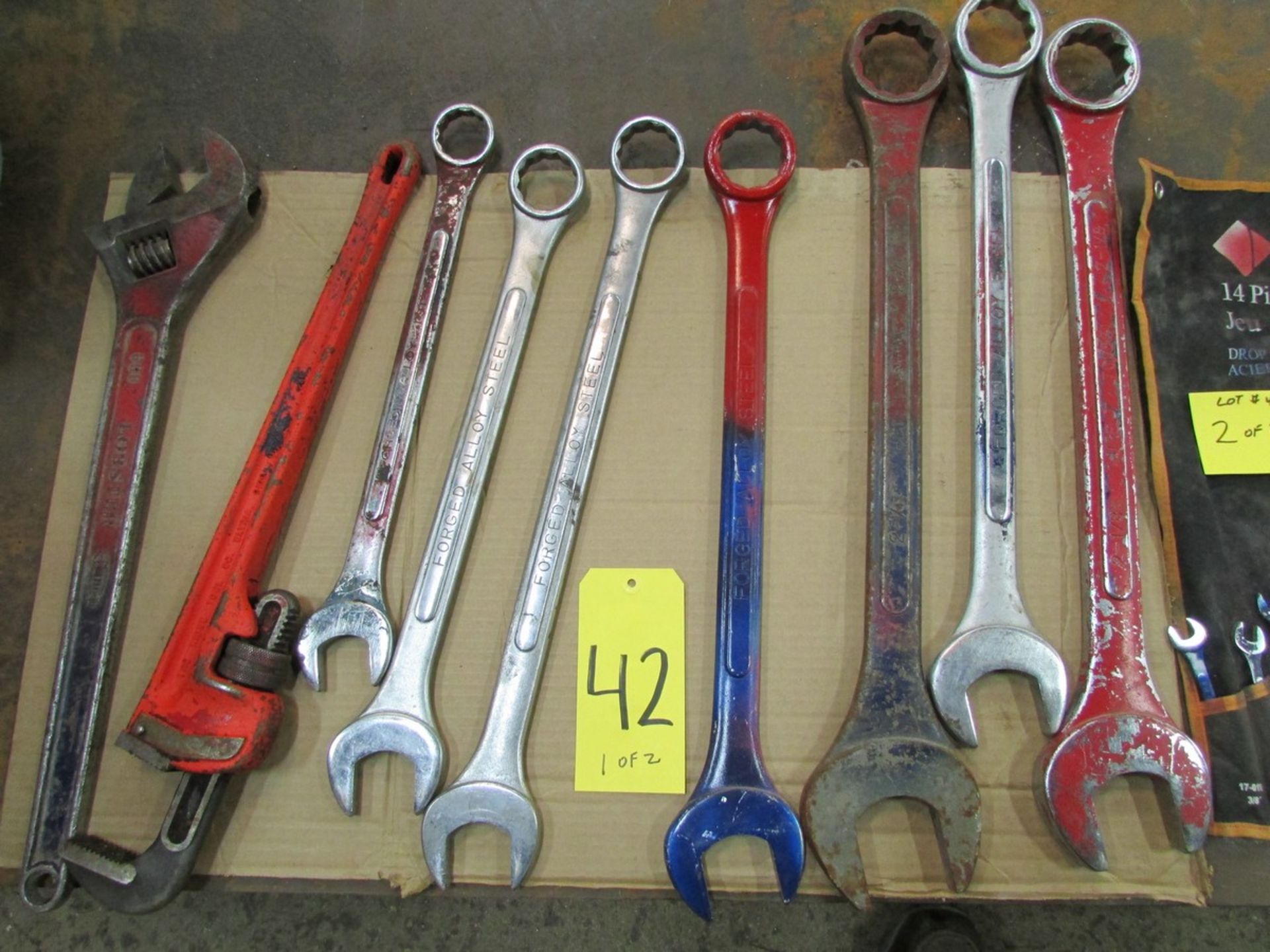 Qty. of box end wrenches from 3/8'' to 2 1/8'' w/ large pipe wrench and adjustable wrench