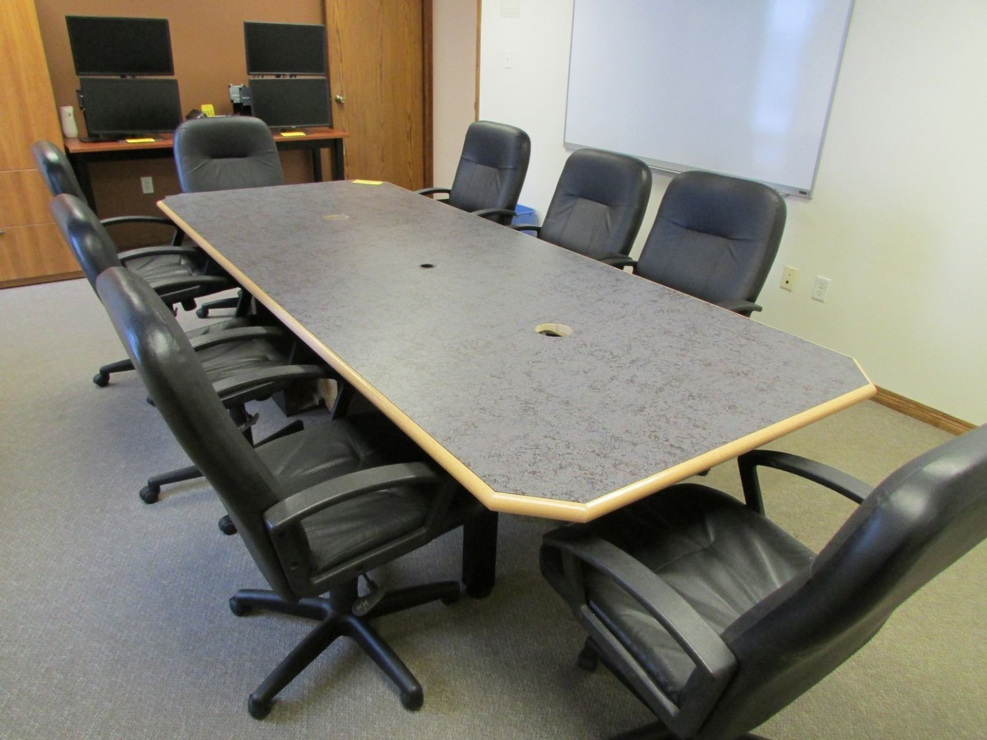 Boardroom table 4' x 10' w/ 8 swivel office chairs, side table, wood cabinet, and easel - Image 5 of 7