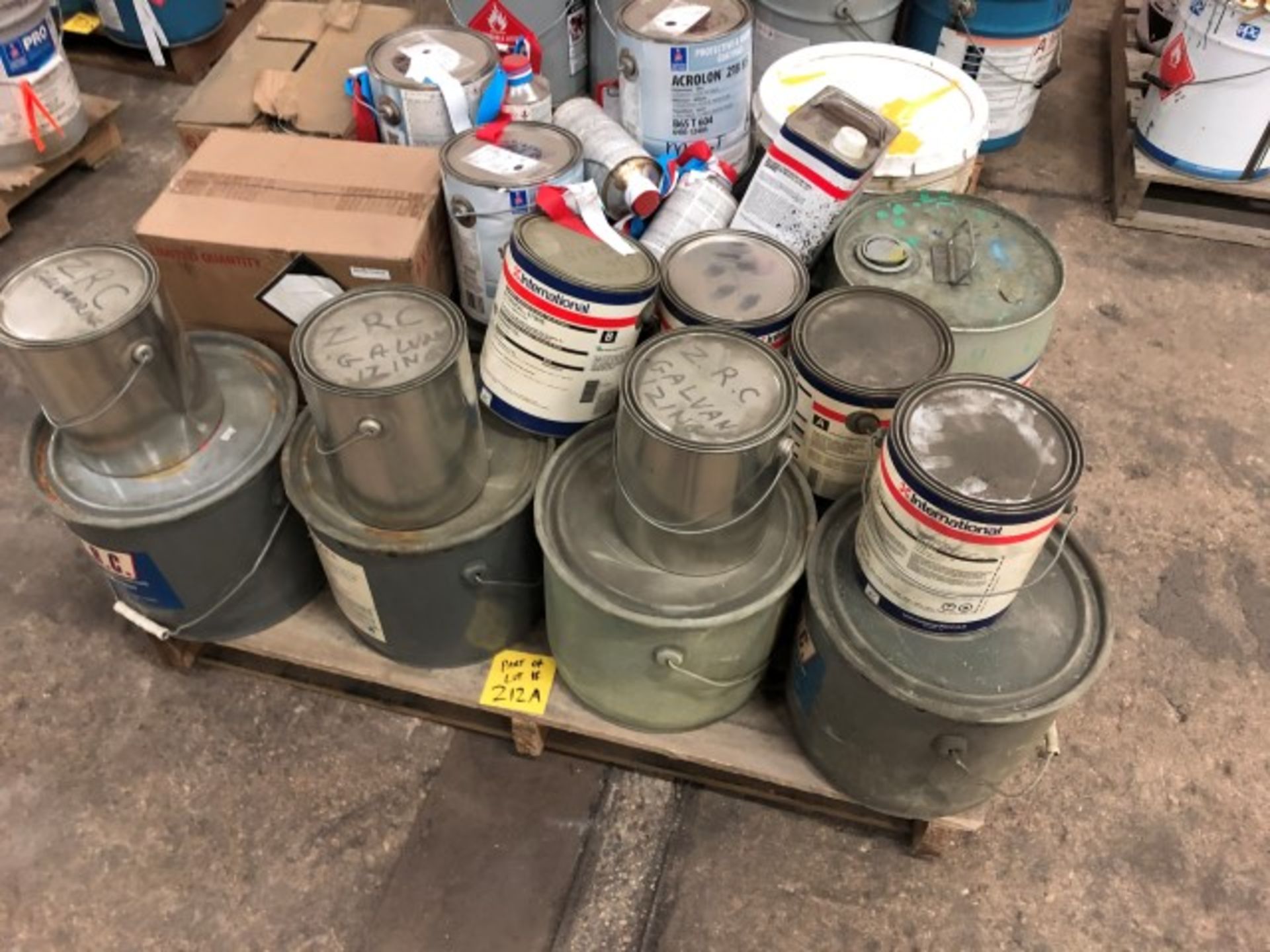 5 Pallets of assorted mostly unused paint including traffic paint, grey primer, galvanized zinc - Image 2 of 6