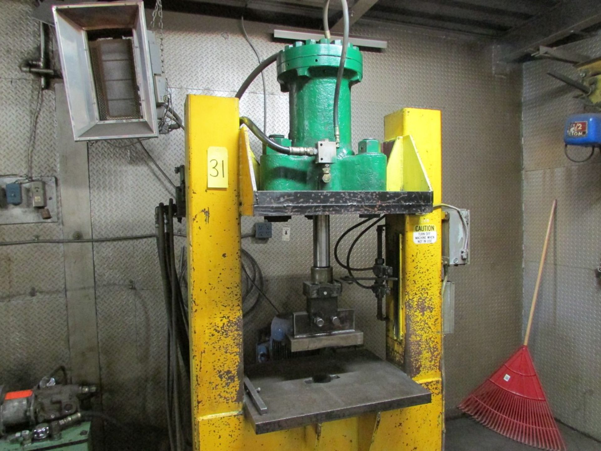 Shopbuilt H Frame press, approx. 100 Ton Cap., 30'' opening, 24'' x 30'' table, 575V/60/3