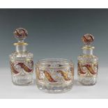 Baccarat-Toilettegarnitur. Zwei Flacons und Schale. Um 1900. H bis 14,5 cm