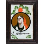 Hinterglasbild "S. Katharina". Oberammergau, frühes 19. Jh. 19,5 x 13,5 cm. R