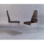 Satz von vier Villa Chairs. Hochlehniger Stuhl aus Edelstahl und Kithul-Palmholz. Entwurf Rico