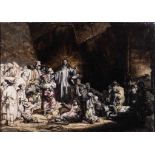 Maler des 19./20. Jh. Christus heilt die Kranken, nach Rembrandt. Öl/Lwd. 40,5 x 57 cm. R
