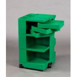 Bobby-Rollcontainer. Grüner ABS-Kunststoff. Entwurf Joe Colombo. 74 x 41 x 43 cm. Der Entwurf