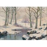 Alph. Beffort oder Belfort. Maler um 1900. Sign. Bachlauf in Winterlandschaft. Öl/Lwd. 75 x 106