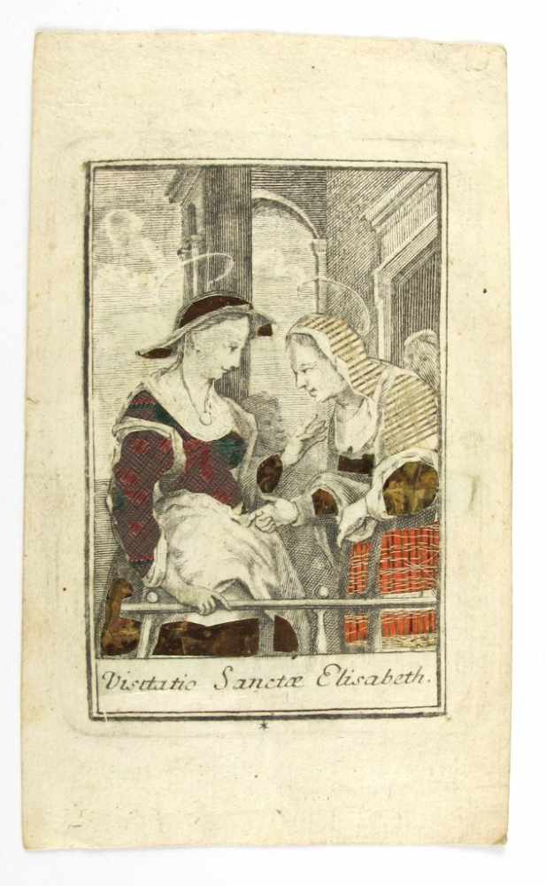 Andachtsbild "Visitatio Sanctae Elisabeth". Collage, 18. Jh. 13 x 7,5 cm