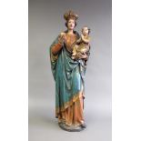 Madonna mit Kind. Holz, polychrom gefasst. 19./20. Jh. H 140 cm