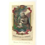 Andachtsbild "S. Franciscus Seraph". Kolorierter Kupferstich, 18. Jh. 15,5 x 9,2 cm