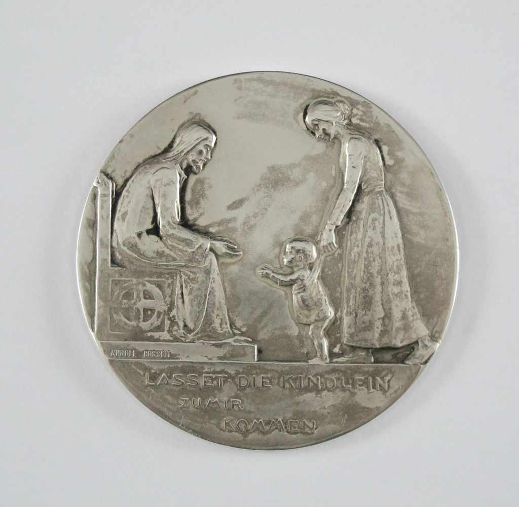 Taufmedaille von Rudolf Bosselt. Rs. graviert: "Erwin Pützer, geboren 10. Novbr. 1908, getauft 14.