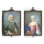 Maria Theresia und Franz I. Stephan. Paar Portraitminiaturen nach Nattier. Vermutlich auf Elfenbein.