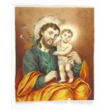 Andachtsbild Hl. Joseph mit Christuskind. Polychrome Malerei auf Pergament. Ende 18. Jh. 10 x 8,5