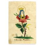 Stickbild "Sancta Maria". Um 1800. 11 x 7,2 cm