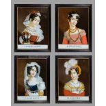 Satz von vier Hinterglasbildern mit Damenportraits, bet. "La Toilette de Bal", "La Jeune Femme", "La