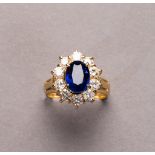 Saphir-/Brillantring. Hochfeiner unbehandelter Saphir, Royal Blau, Madagaskar, 2,23 ct. (Expertise