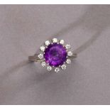 Amethyst-/Brillantring. Brillanten ca. 0,30 ct. Fassung 18 ct. WG