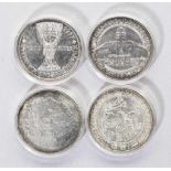 Vier Silbermünzen: 100 Schilling Österreich 1977 1200 Jahre Kremsmünster, 100 Schilling 1977 900