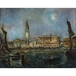 Maler des 20. Jh. Blick auf das abendliche Venedig mit Dogenpalast, Campanile und Canal Grande. Öl/