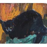 Heinz Tetzner. 1920 - Gersdorf - 2007. Schwarze Katze. Öl/Ktn. 38 x 44 cm. R