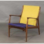 Lounge Chair. Organisch geformtes Gestell mit losen Kissen. Teak (massiv). Entwurf Eric Andersen für
