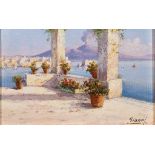 Gianni. Italienischer Maler 1. Hälfte 20. Jh. Sign. Blick in die Bucht von Neapel mit Vesuv. Öl/Ktn.